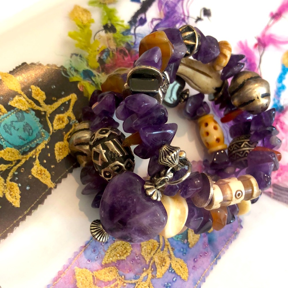 Amethyst wrap bracelet memory wire.